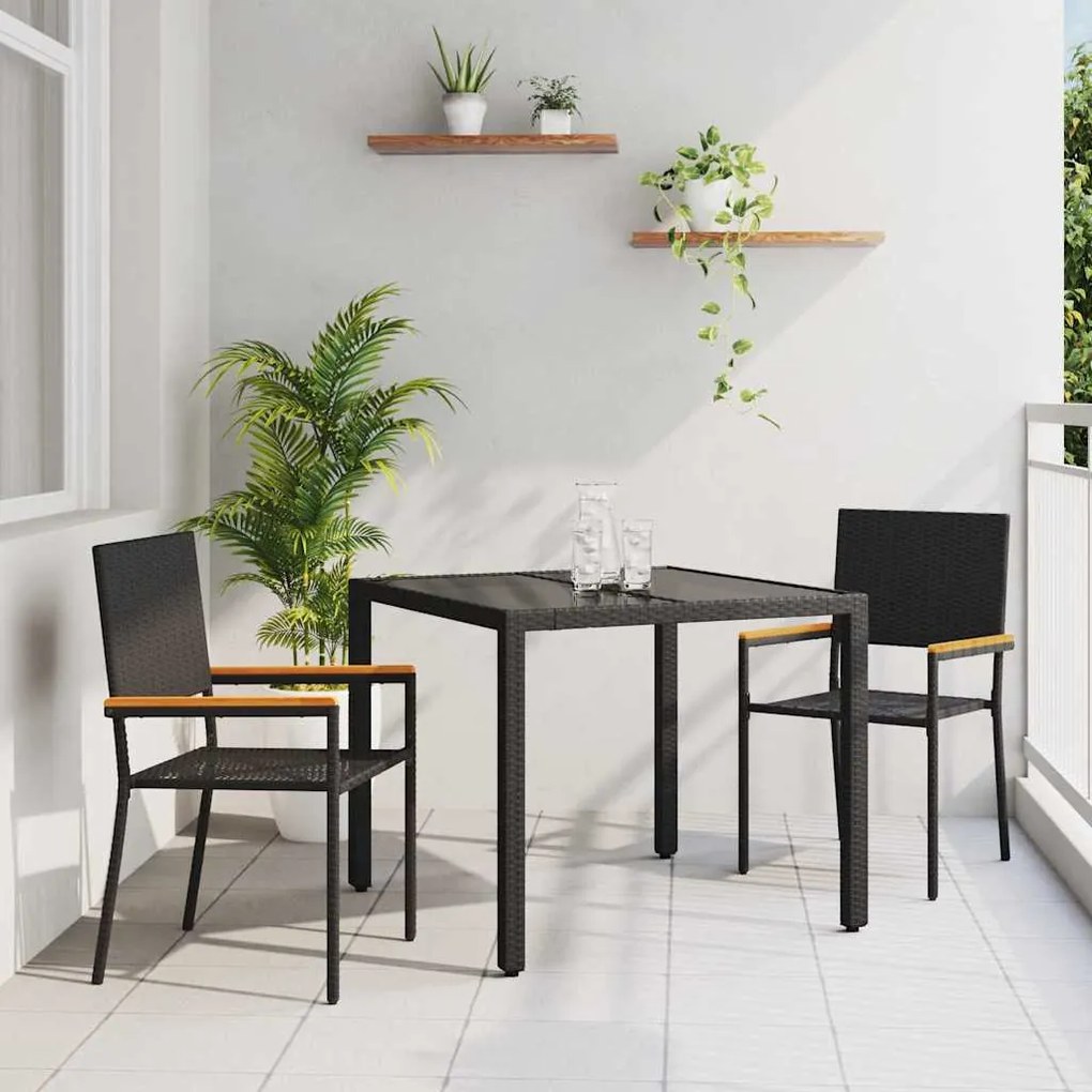 vidaXL Conjunto de Jantar de Jardim com 3 peças em Rattan Sintético Preto