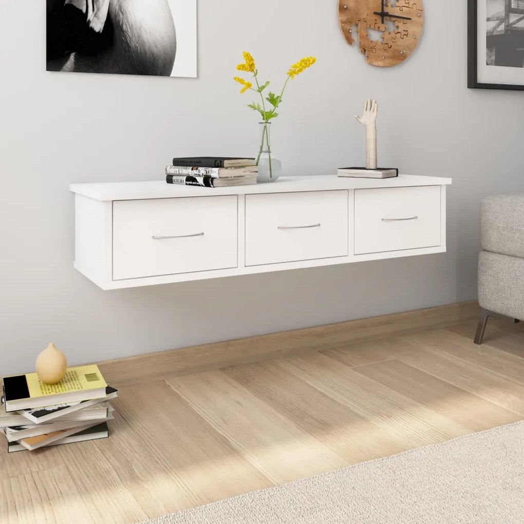 800594 vidaXL Prateleira gavetas p/ parede 88x26x18,5 cm contraplacado branco