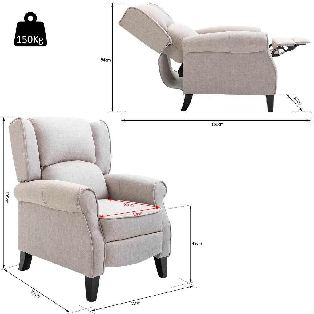 Poltrona Relax com cadeira reclinável manual de até 160 ° 81x84x105cm