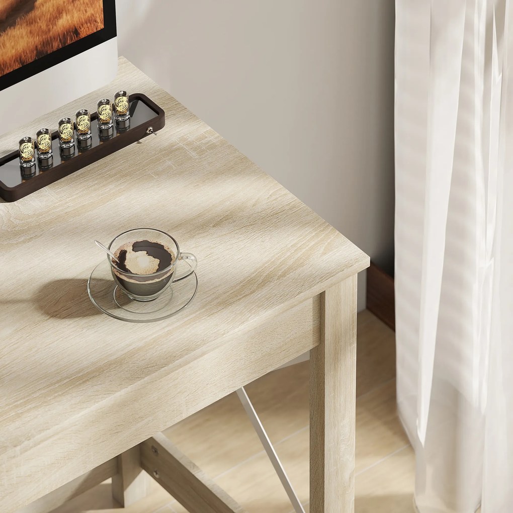 HOMCOM Secretária Moderna Mesa de Estudo com Estrutura de Aço Mesa de Computador 105x50x76 cm Madeira e Branco