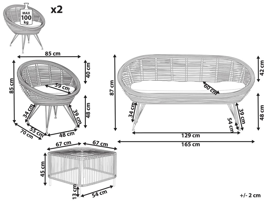 Conjunto de sofás com 4 lugares e mesa de centro em rattan natural MARATEA/CESENATICO Beliani