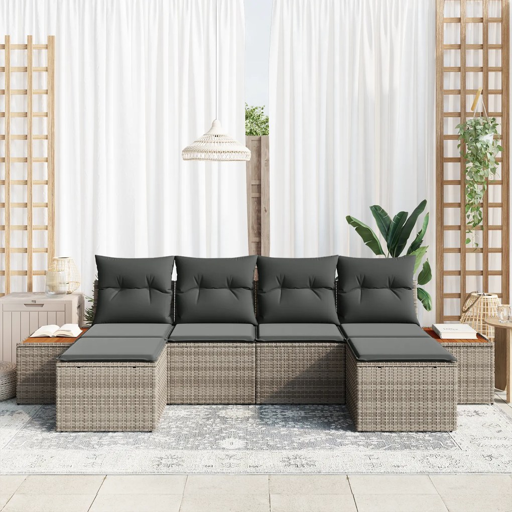 Conjunto de Sofá de Jardim vidaXL de 6 Peças com Almofadas Cinza Ratta