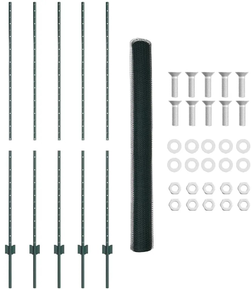 Postes de Cerca vidaXL 5 pcs U-Channel Verde 150 cm Aço