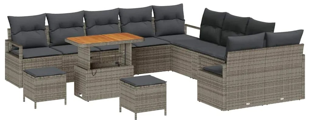 Conjunto de Sofá de Jardim vidaXL de 13 Peças com Almofadas Cinza Ratt