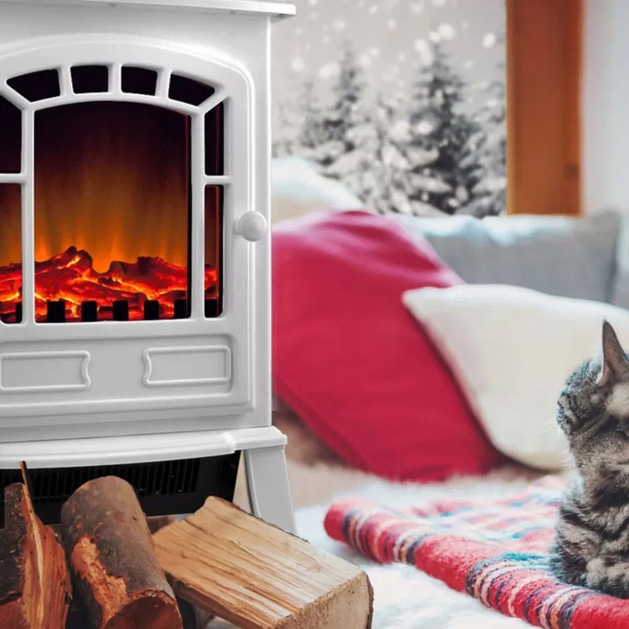 Lareira elétrica de 2000 W com aquecimento 39 x 24 x 56,5 cm Branco