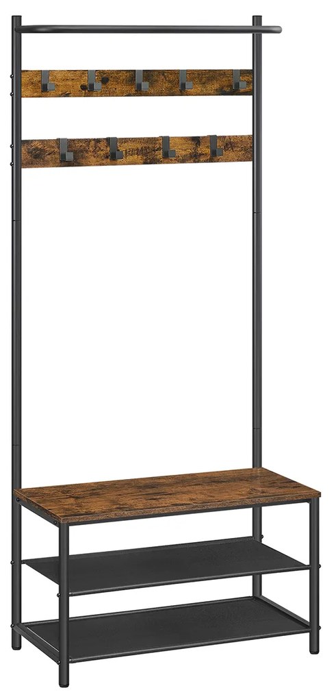 Bengaleiro entrada com banco para sapatos 32,2 x 64 x 180 cm Castanho Vintage-preto