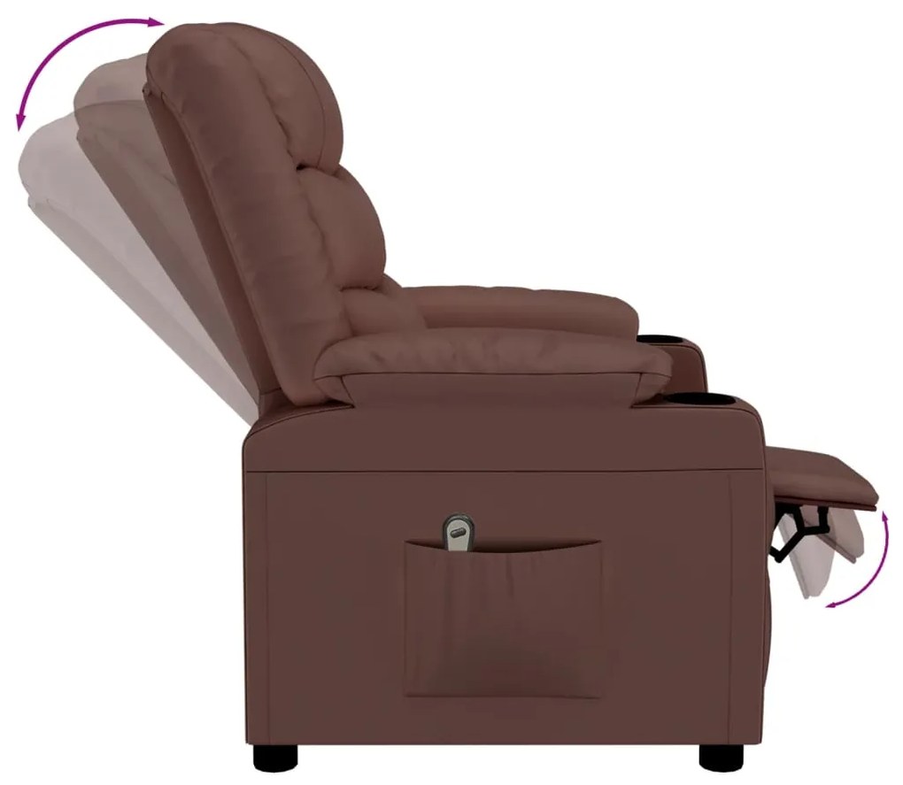 Poltrona reclinável elétrica couro artificial castanho