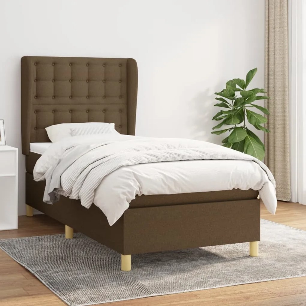 3128824 vidaXL Cama com molas/colchão 100x200 cm tecido castanho-escuro