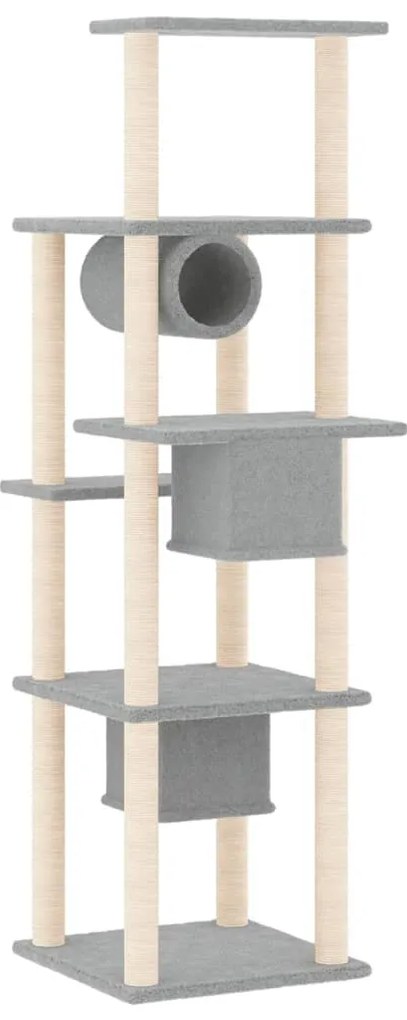 Árvore p/ gatos c/ postes arranhadores sisal 169 cm cinza-claro