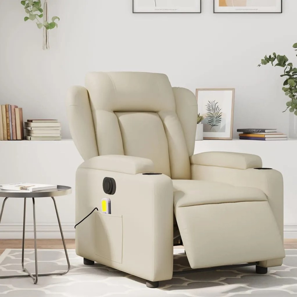 vidaXL Poltrona massagens reclinável elétrica couro artificial creme