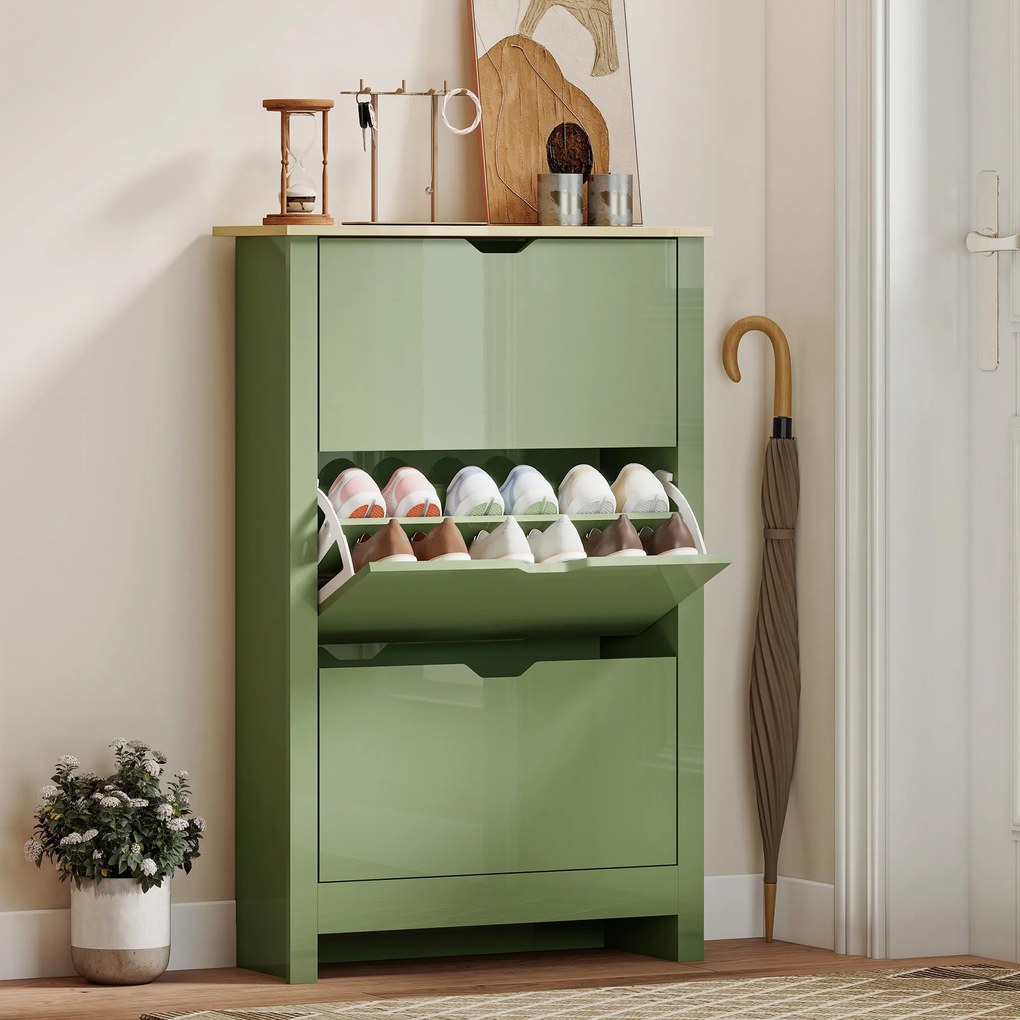 Sapateira, 72 x 26 x 112 cm, 3 Gavetas Basculantes, Verde