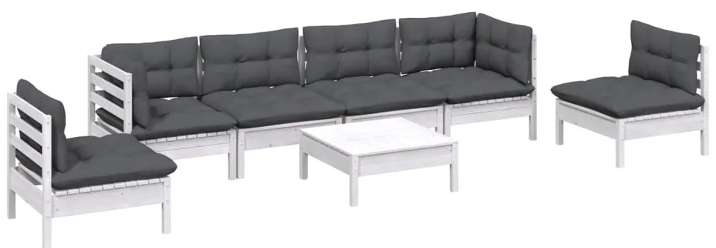 7 pcs conjunto lounge de jardim c/ almofadões pinho maciço