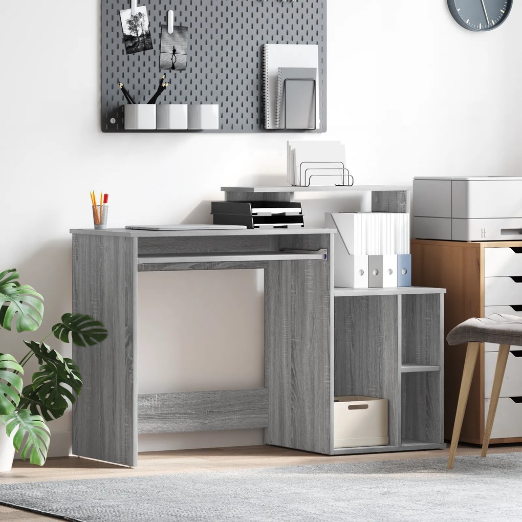Mesa com Armazenamento Cinza Sonoma 120,5x44x88,5 cm Madeira Estrutura