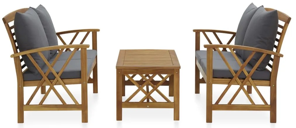 3 pcs conjunto lounge de jardim c/ almofadões acácia maciça