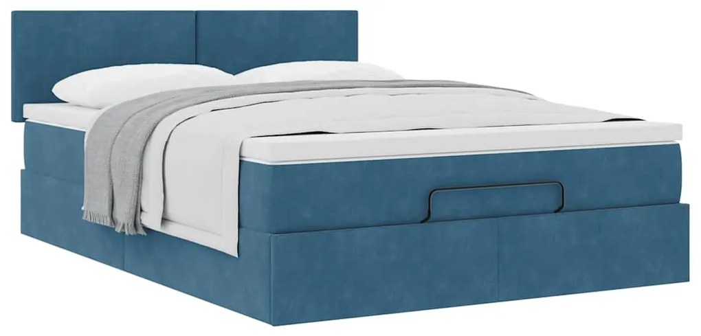 Estrutura de cama otomana com colchão 140x190cm azul escuro