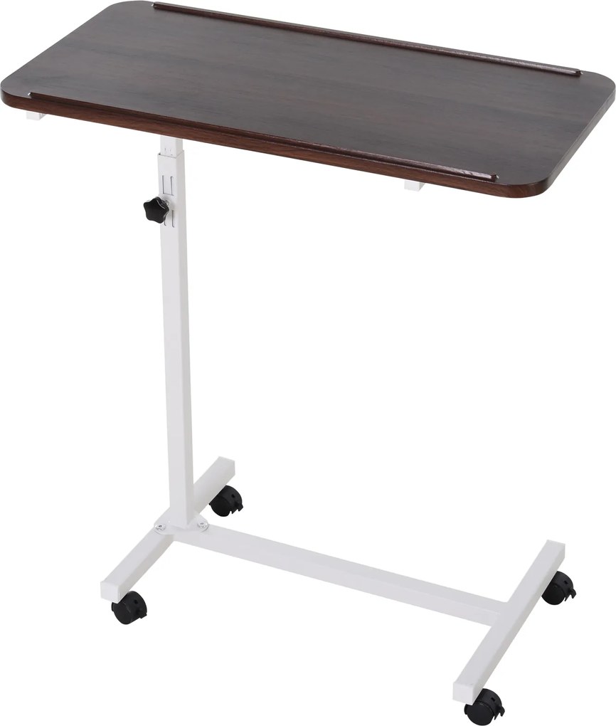 HOMCOM Mesa Auxiliar com Rodas para Sofá e Cama Altura Ajustável e Estrutura de Aço 77x40x76-100 cm Nogueira Escura | Aosom Portugal