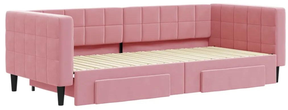 Sofá-cama com gavetão e gavetas 90x200 cm veludo rosa