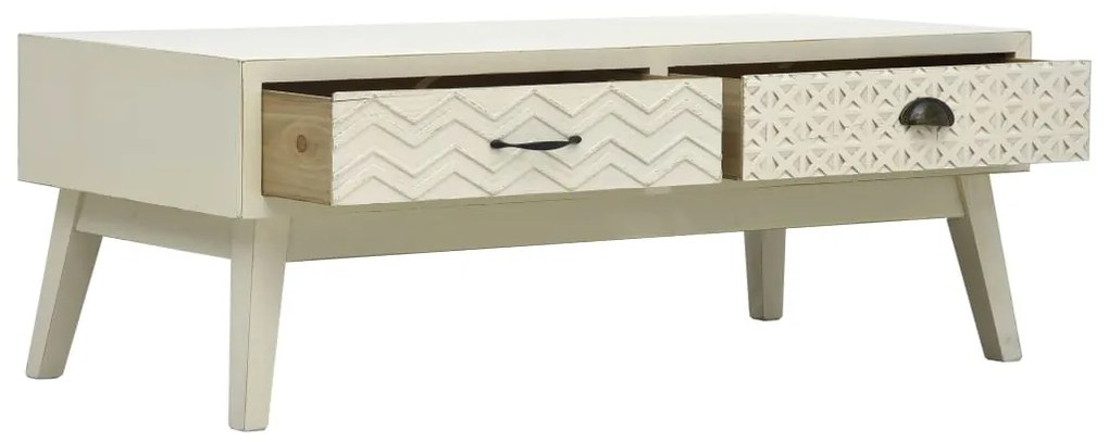 Mesa de centro 2 gavetas esculpidas 110x50x40 madeira cinzento