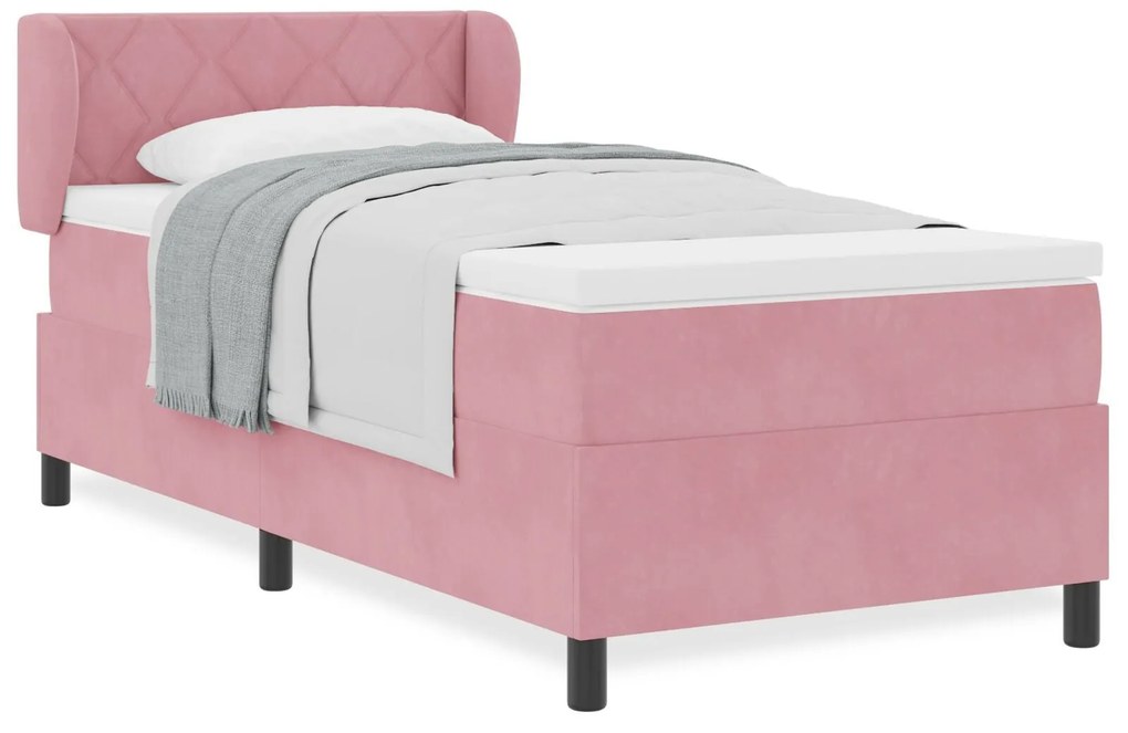 Cama Box com Colchão vidaXL Rosa 90x190 cm em Veludo