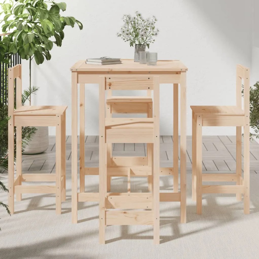 5 pcs conjunto de bar para jardim pinho maciço