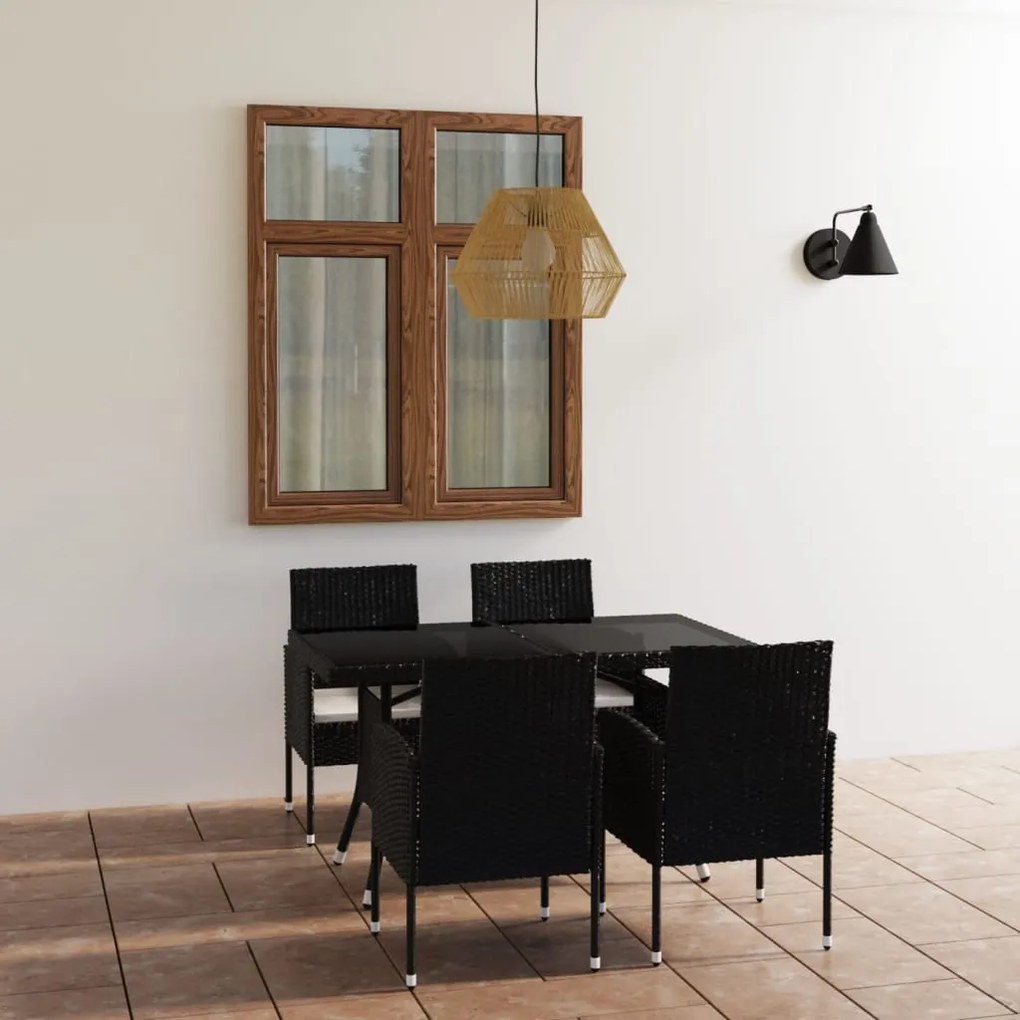 vidaXL 5 pcs conjunto de jantar para jardim vime PE preto
