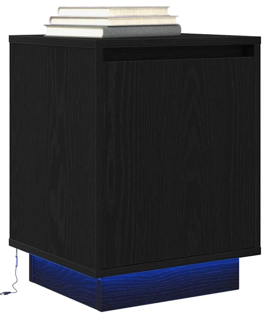 Mesas cabeceira c/ luzes LED 2 pcs 38x34x50 cm preto