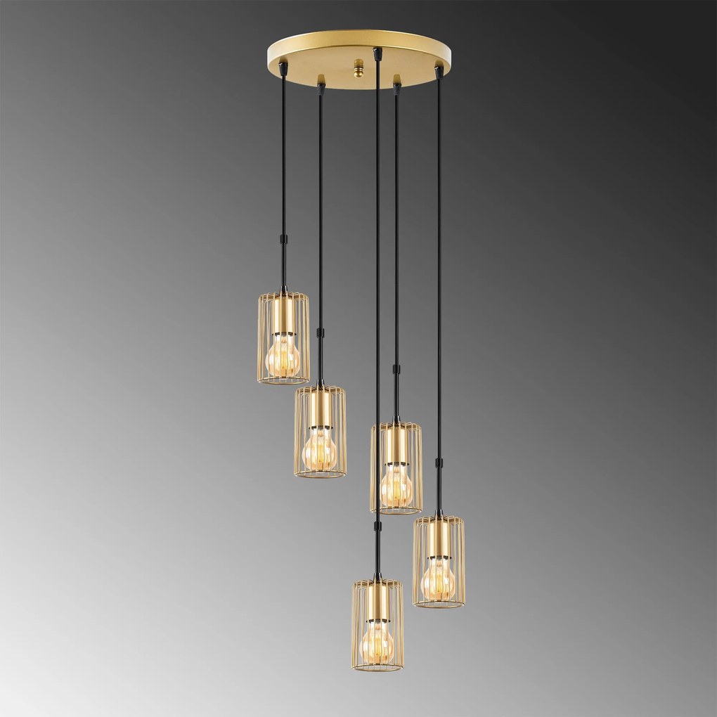 Chandelier Kemtel – Dourado Brilhante – 34 x 34 x 121 cm