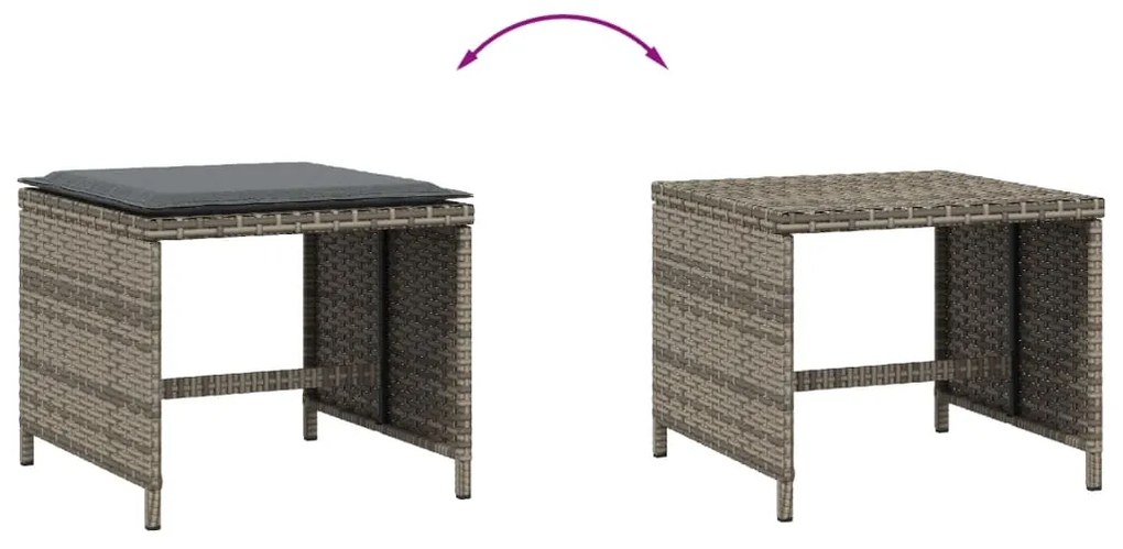 Bancos jardim com almofadões 4 pcs 41x41x36 cm vime PE cinzento