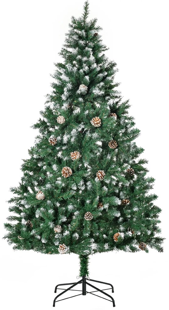 HOMCOM Árvore de Natal Artificial Ø90x180cm com 1111 Ramos de PVC e 59 Pinhas Base Dobrável e Suporte de Aço Decoração de Natal para Interiores Verde