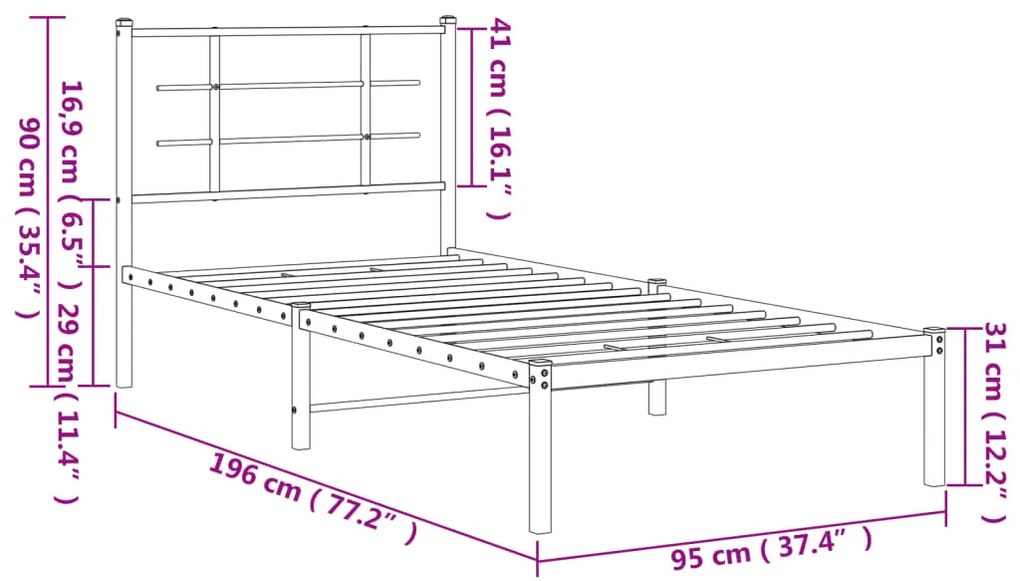 Estrutura de cama com cabeceira 90x190 cm metal branco