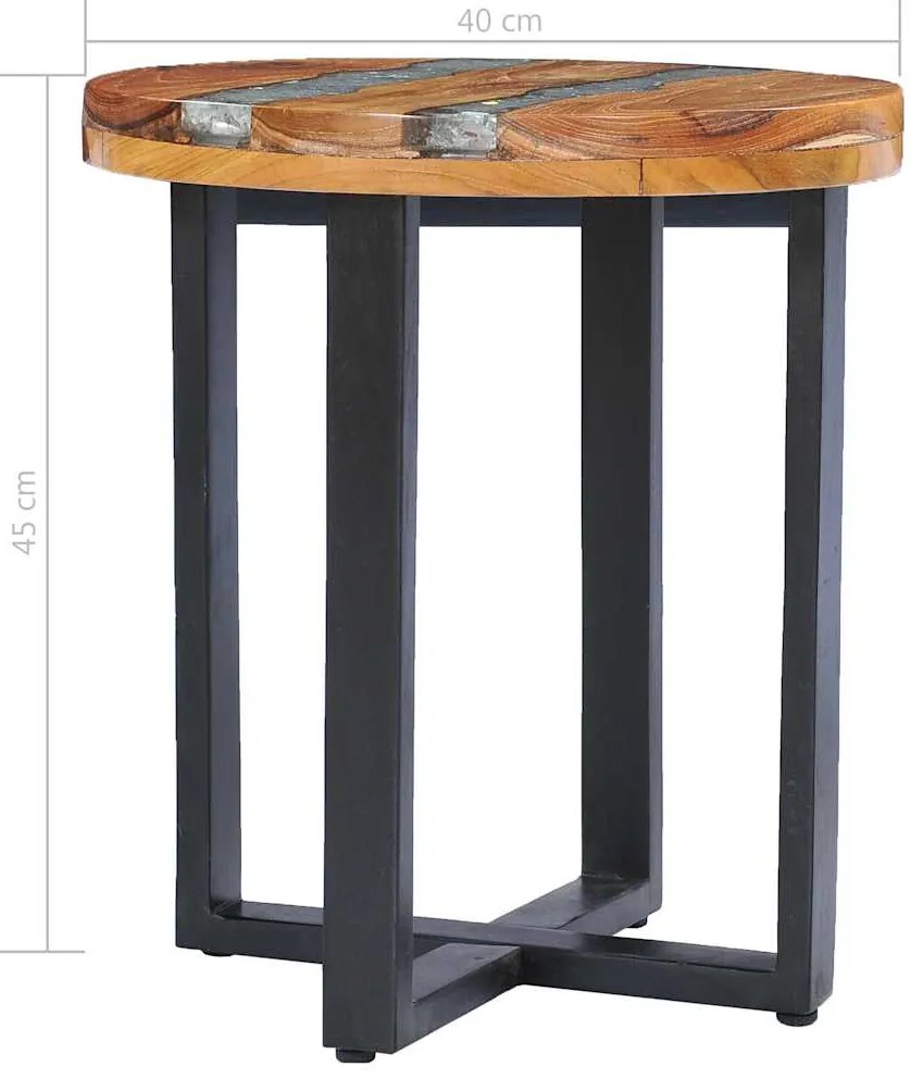 Mesa de centro 40x45 cm madeira de teca maciça e poliresina