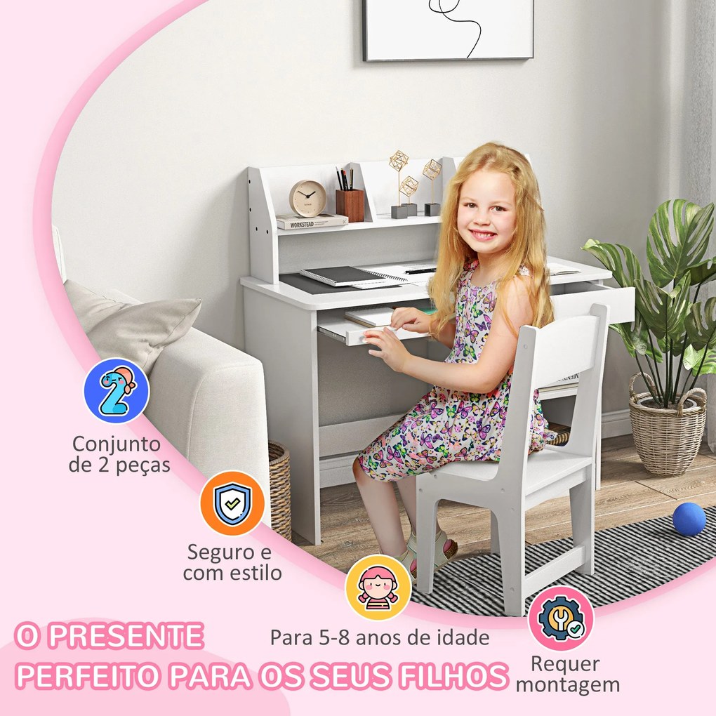 Conjunto de Secretária e Cadeira para Crianças acima de 5 Anos Mesa e