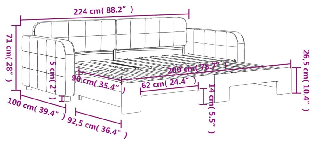 Sofá-cama com gavetão 90x200 cm veludo cinzento-escuro