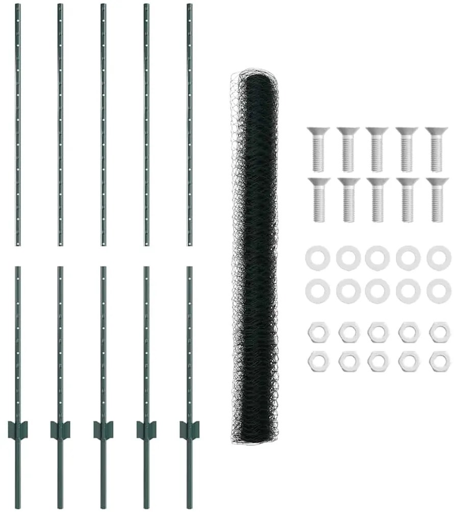 Postes de Cerca vidaXL 5 pcs U-Channel Verde 140 cm Aço