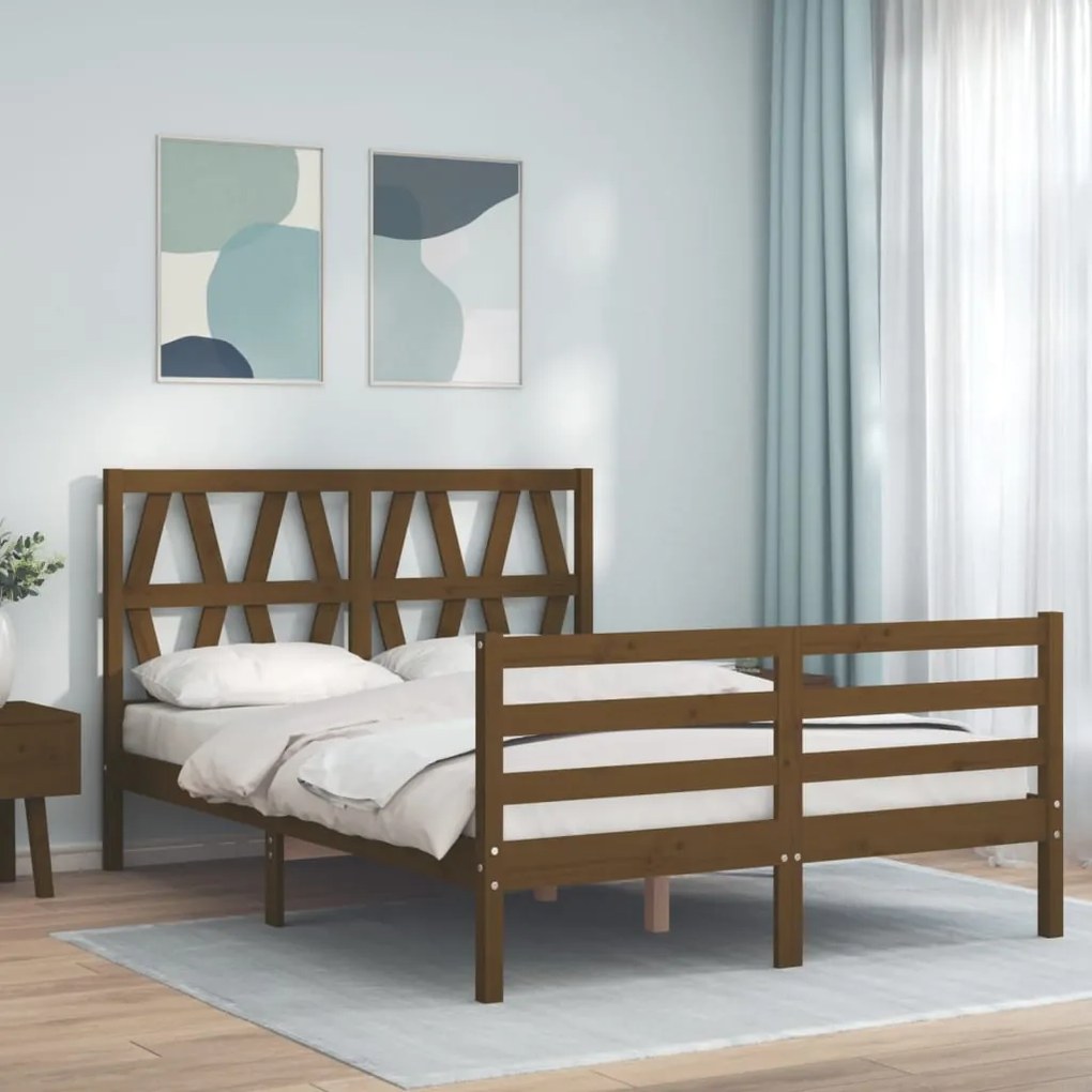 Estrutura cama casal com cabeceira madeira maciça castanho-mel