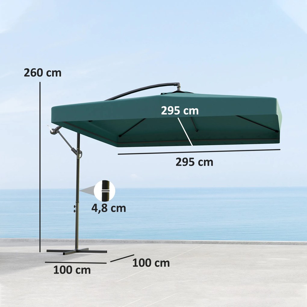 Chapéu de Sol de Jardim Chapéu de Sol Excêntrico com Rede Mosquiteira Manivela e Base Cruzada 296x296x265cm Verde