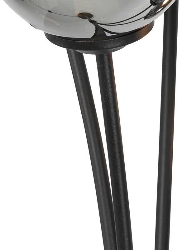 Candeeiro de pé moderno preto 5 luzes com vidro fumê - Athens