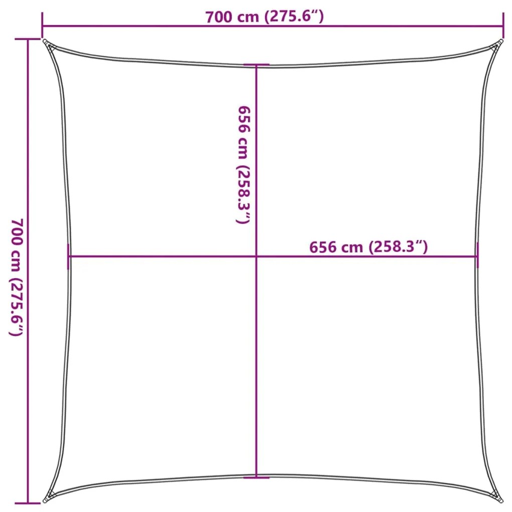 Para-sol estilo vela 7x7 m oxford 100% poliéster cinzento-claro