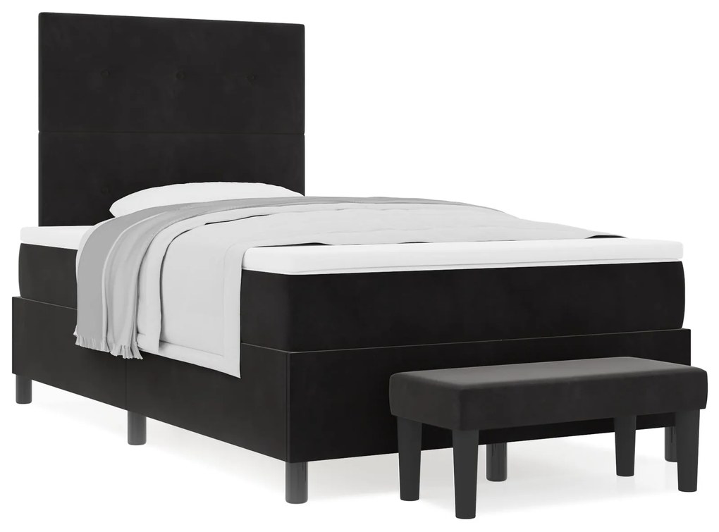 Cama Box com Colchão e Banco Preto 120x200 cm Veludo