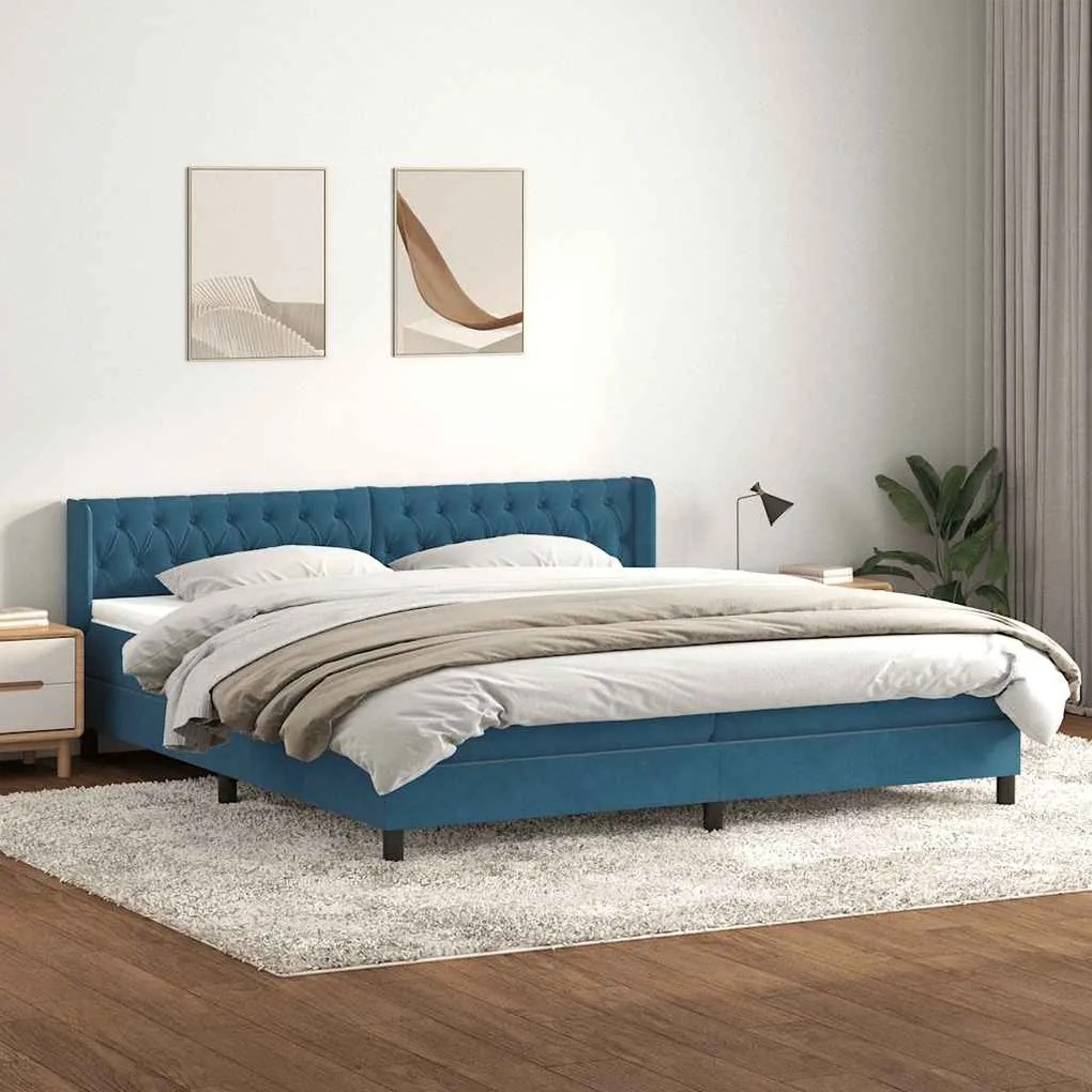 vidaXL Cama com molas/colchão 180x210 cm veludo azul-escuro