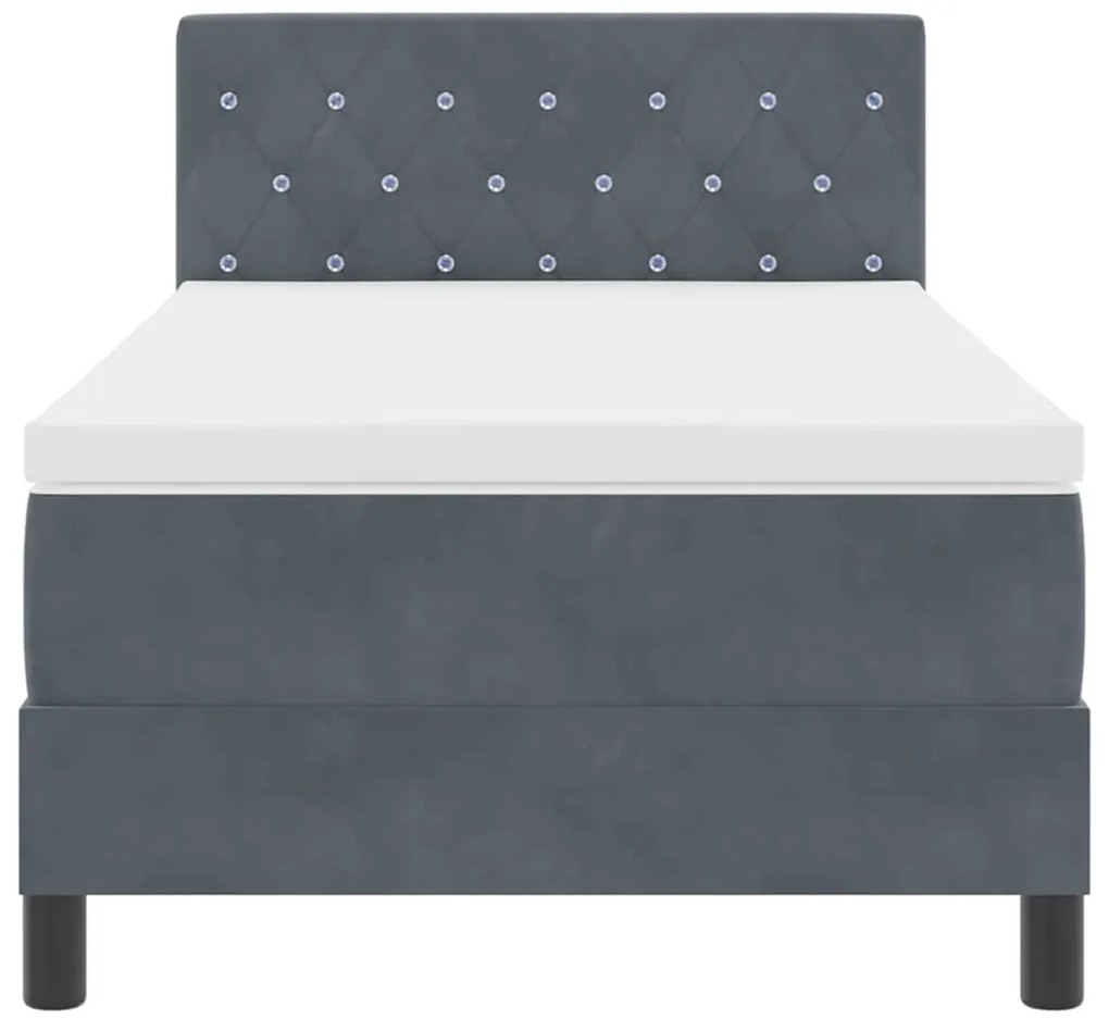 Cama Box com Colchão &amp; LED VidaXL Cinza Escuro 100x200 cm Veludo