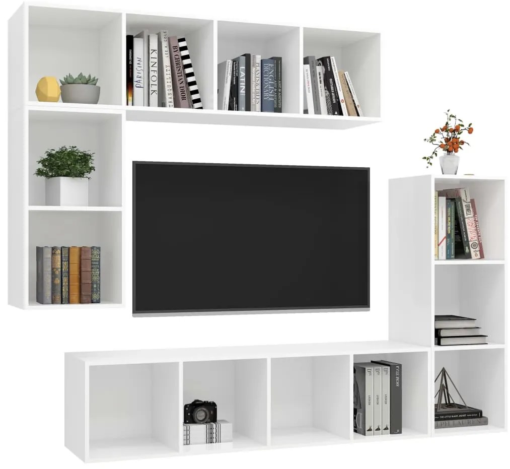 Conjunto móveis de TV 4 pcs madeira processada branco