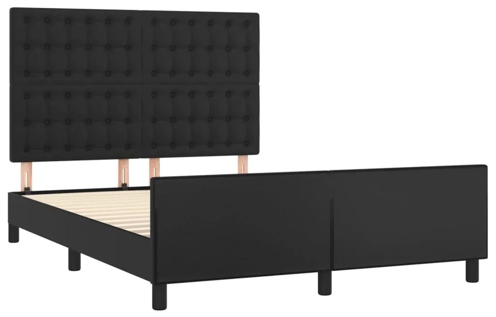 Estrutura cama c/ cabeceira 140x200 cm couro artificial preto
