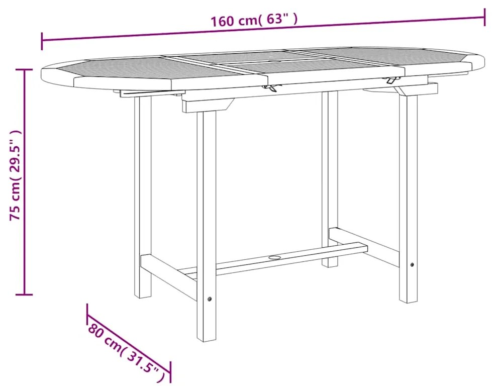 Mesa de jardim extensível 110-160x80x75 cm teca maciça