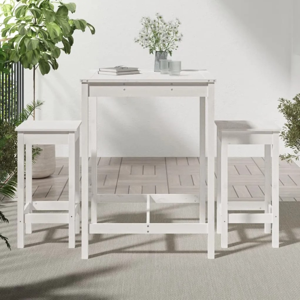 3 pcs conjunto de bar para jardim pinho maciço branco