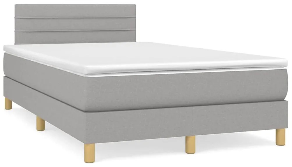 Cama box spring c/ colchão e LED 120x190 cm tecido cinza-claro