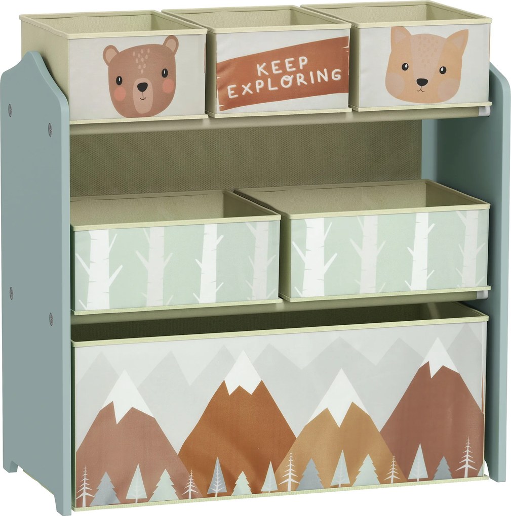 ZONEKIZ Estante para Brinquedos com 6 Caixas de Tecido não Tecido Amovíveis Organizador de Brinquedos 63x30x66 cm Verde | Aosom Portugal