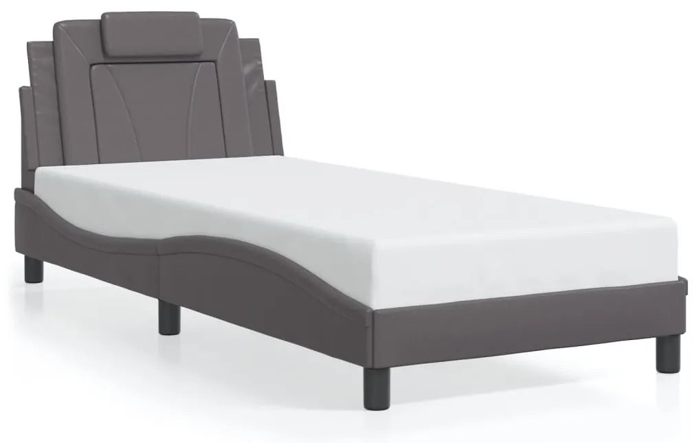 Estrutura de cama com luzes LED 90x200cm couro artificial cinza