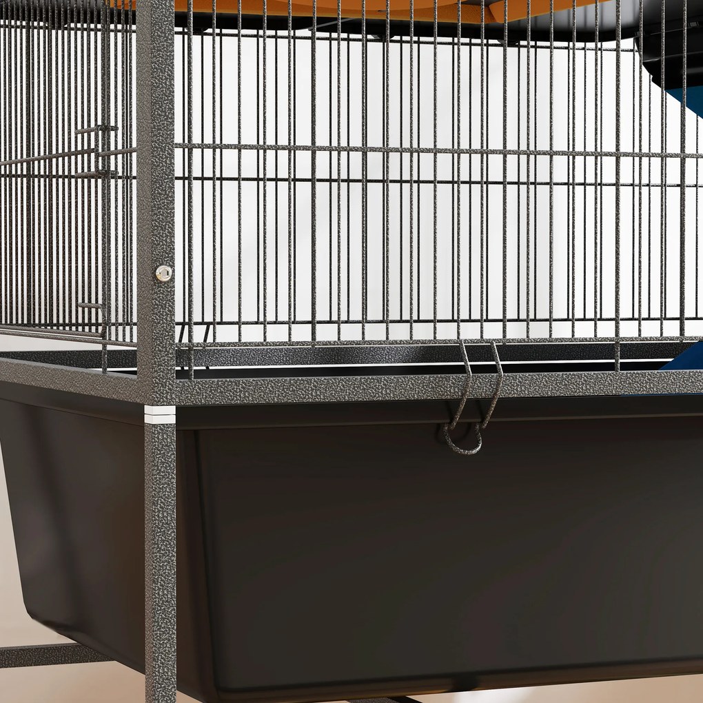 Gaiola para Animais Pequenos de 3 Níveis com Rodas Rampas e Bandeja Amovível Recinto para Roedores 88x48x102 cm Cinza Escuro
