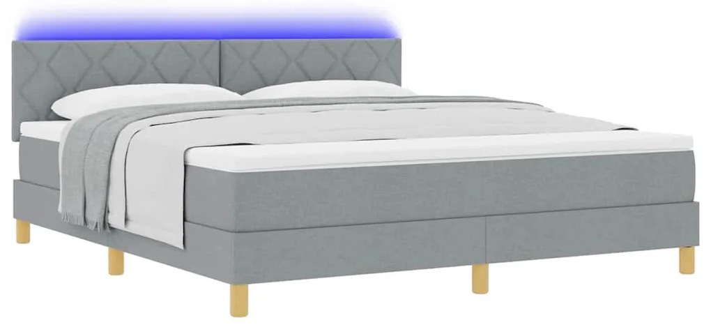 Cama Box Spring com Colchão e LED Cinza Claro 180x200 cm Tecido